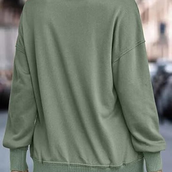 Women's Casual Long Sleeve Sweatshirt -Lightweight, Buttoned, Loose Pullover Top - Picture 4 of 5